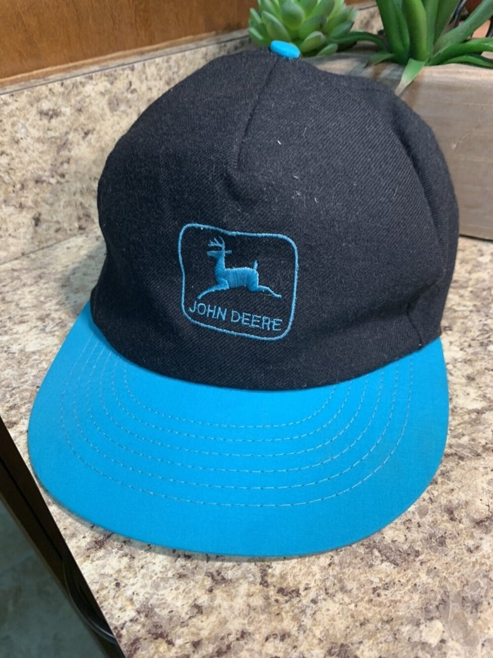 Vintage John Deere Teal Black Logo Hat Adjustable John Deere Cap U59